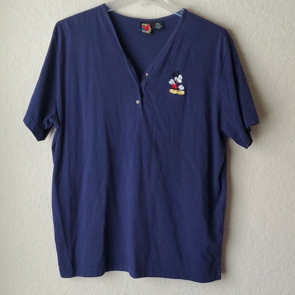 VTG Mickey Unlimited Shirt Women’s 22W Blue V Neck Embroidered Mickey Mouse 90s
